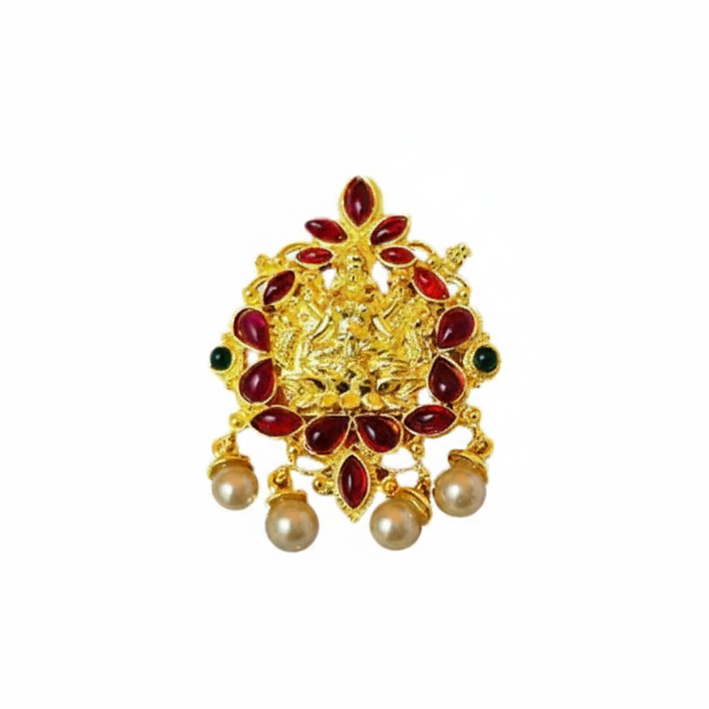 Lakshmi Pendant with Covered Red Stones and White Pearls
