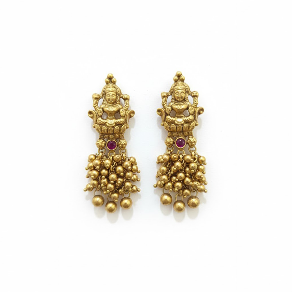 Lakshmi Stud Hanging Golden Beads Earrings