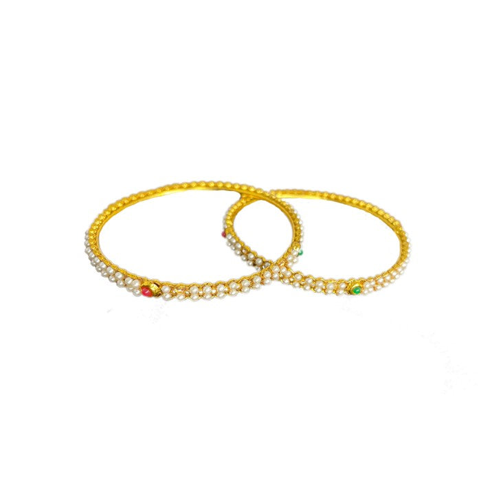 Gold plated with red stone white pears bangles