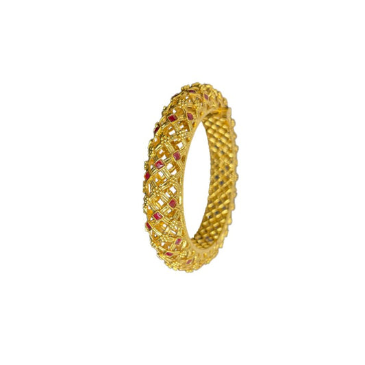 Gold Plated Net Pattern Bangles with Red Stones