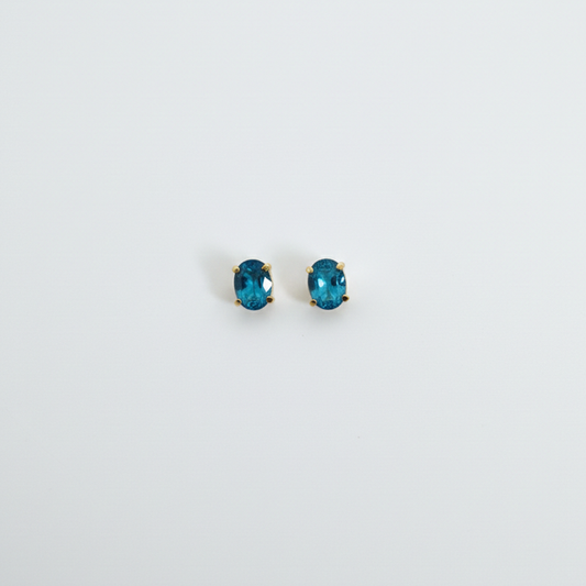 Single Stone Oval Turquoise Blue Studs