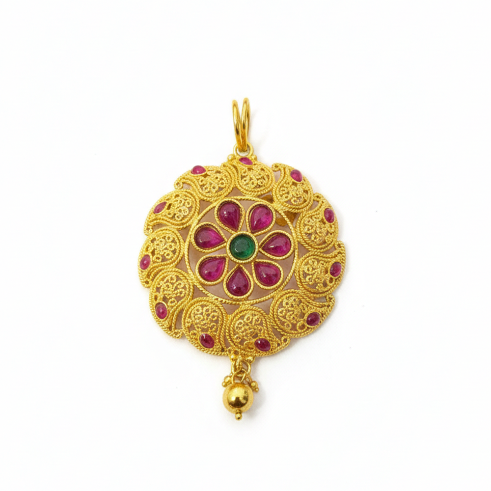 Red and Green Stone Big Flower Pattern Pendant