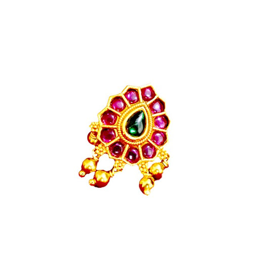 Stud with ruby and green stone