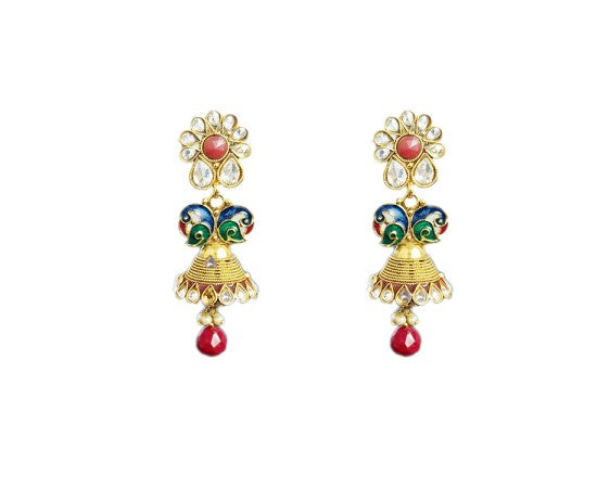 Gold plated with red and white stone peacock design