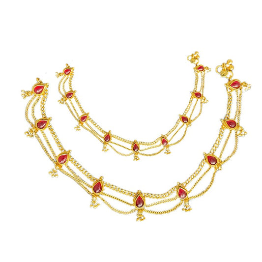Gold plated with red stones anklet