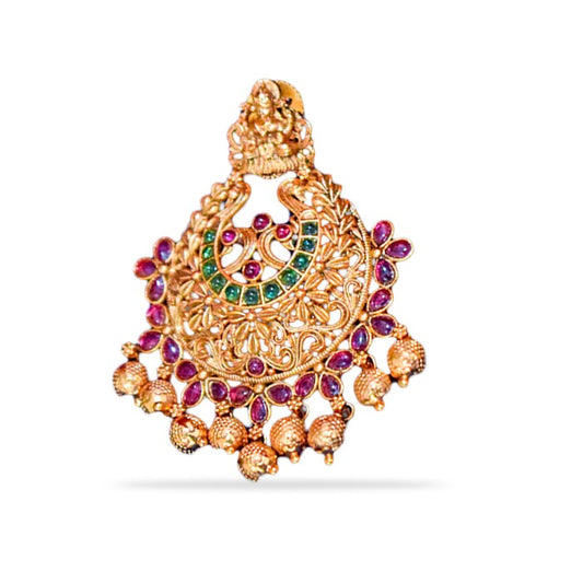 Chandbali with Red and Green Stone and beads