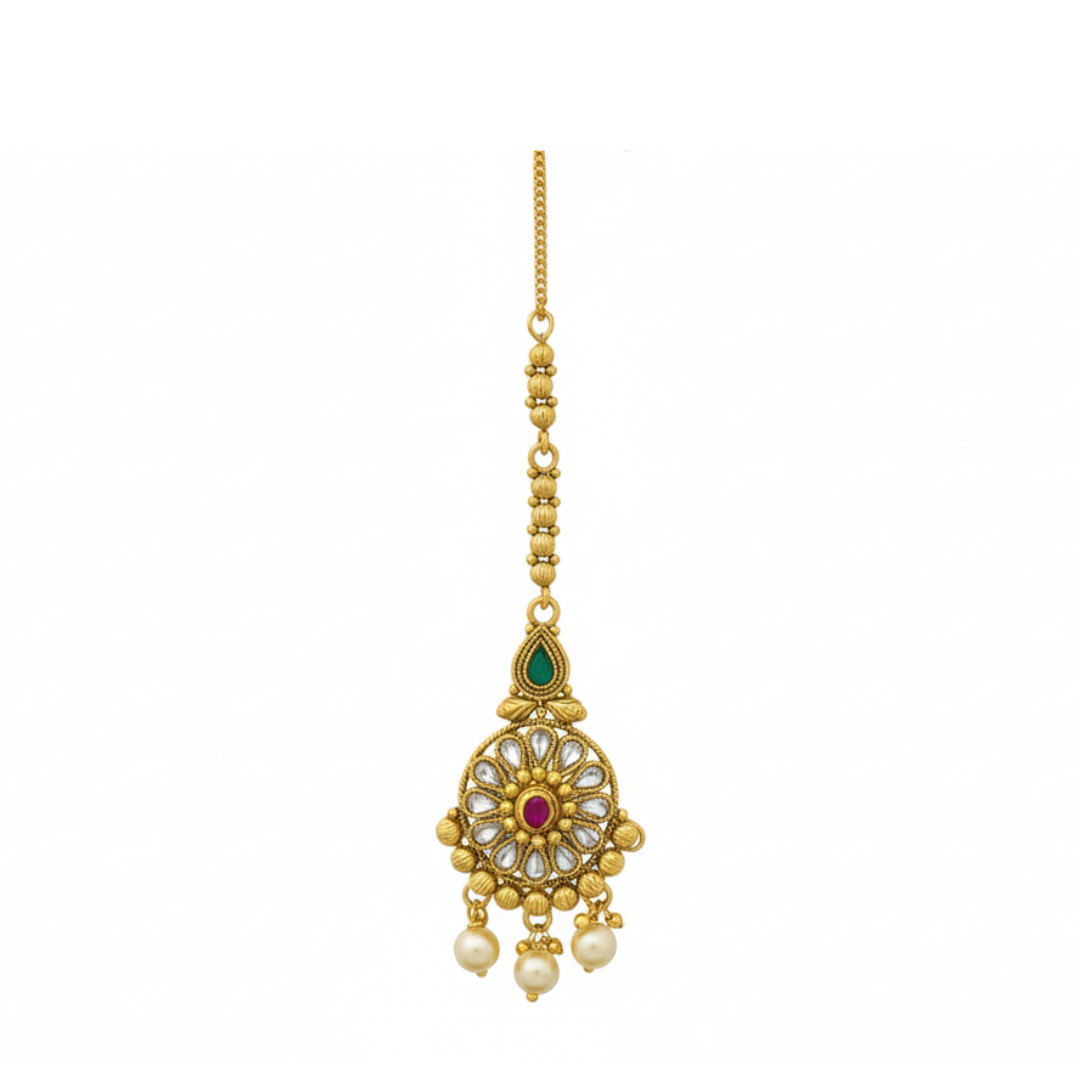 Kundan Stones with Hanging Pearls Maang Tikka