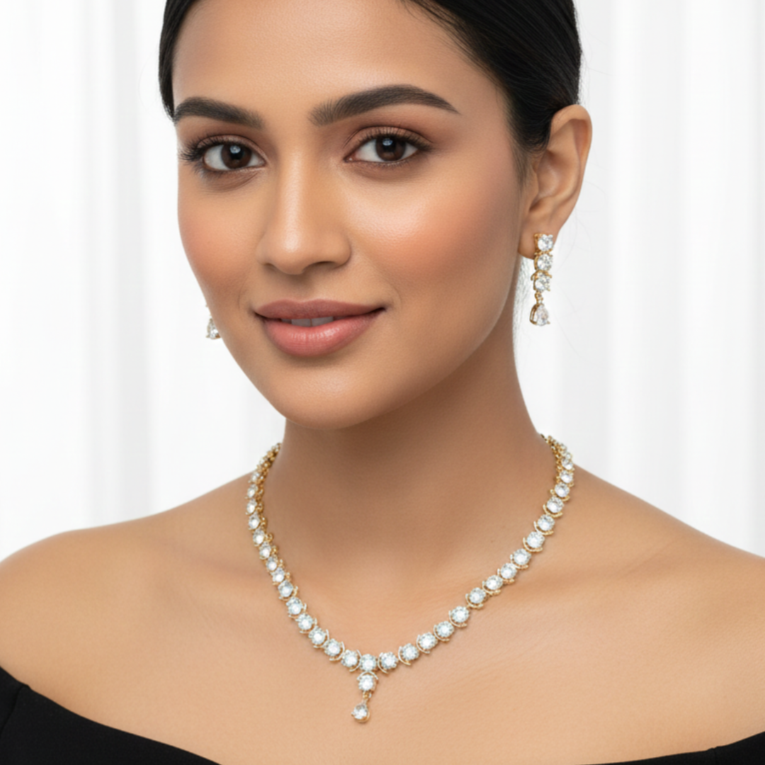 Gold Plated Artificial Big Round Stone Necklace