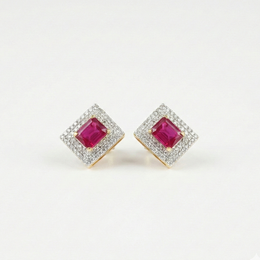 White and Pink Stone Rentangle Studs