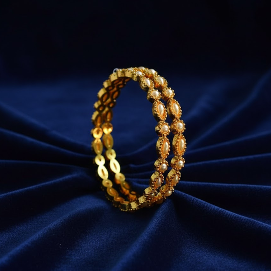 Gold Plated Bangles With Different Pearls