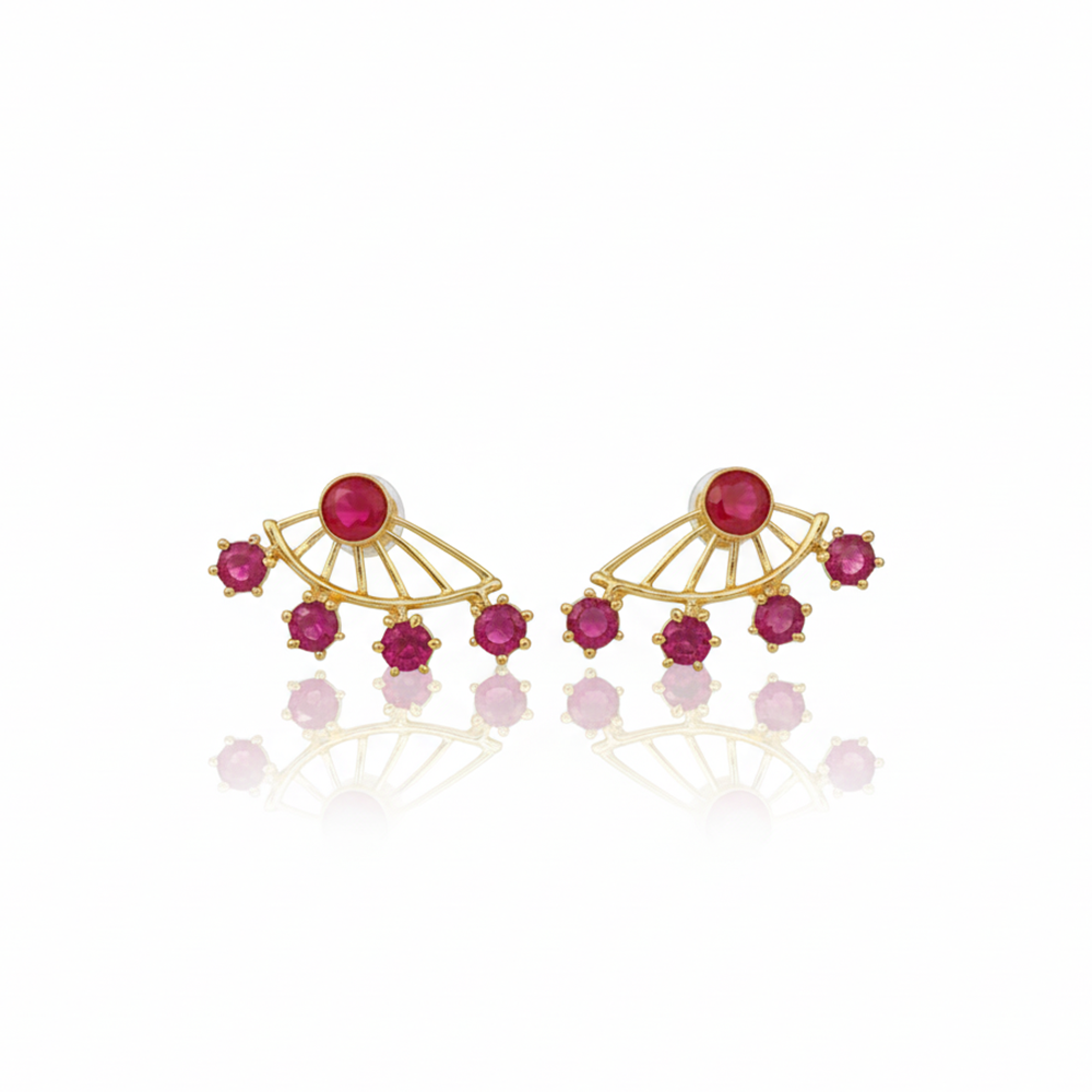 Back & Front Pink Stones Ear Cuff Studs