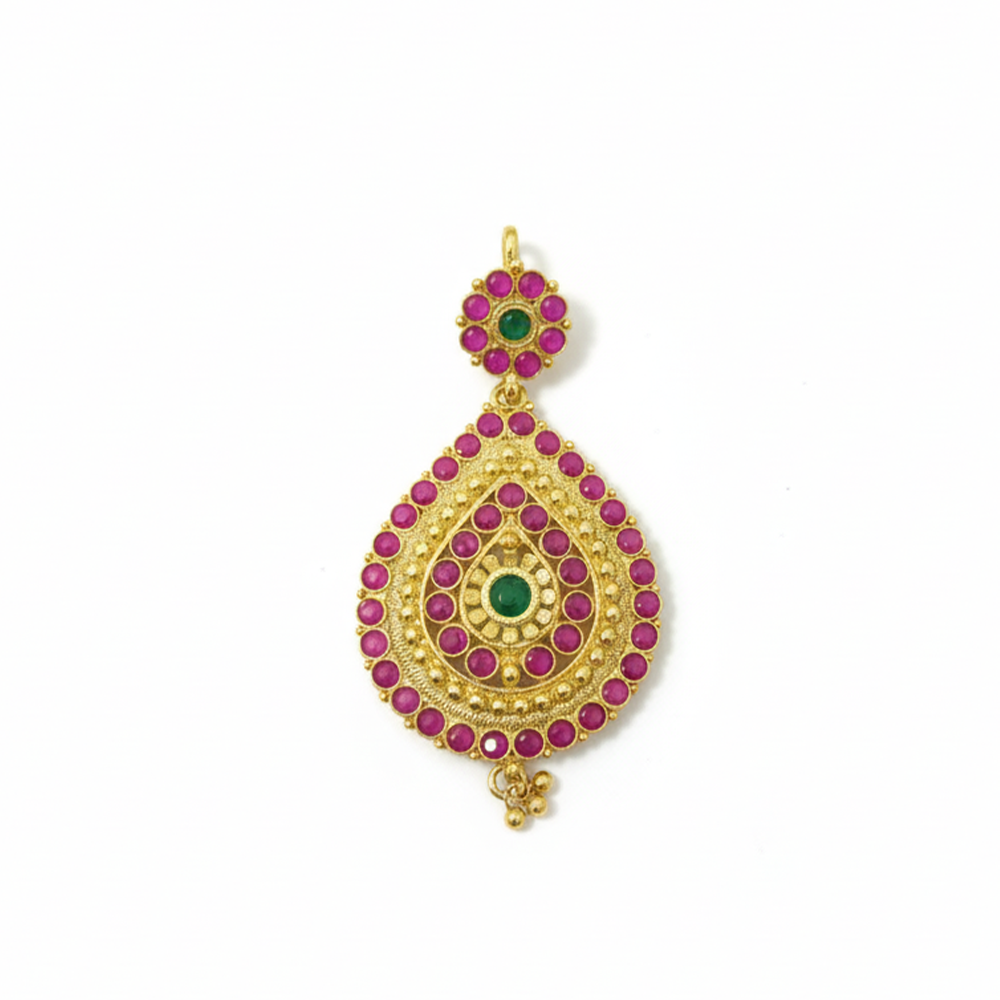 Thilagam Pattern Red and Green Stone Pendant