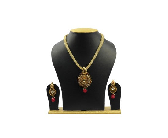Gold Plated Chain With Rose Dollar & Red Beads