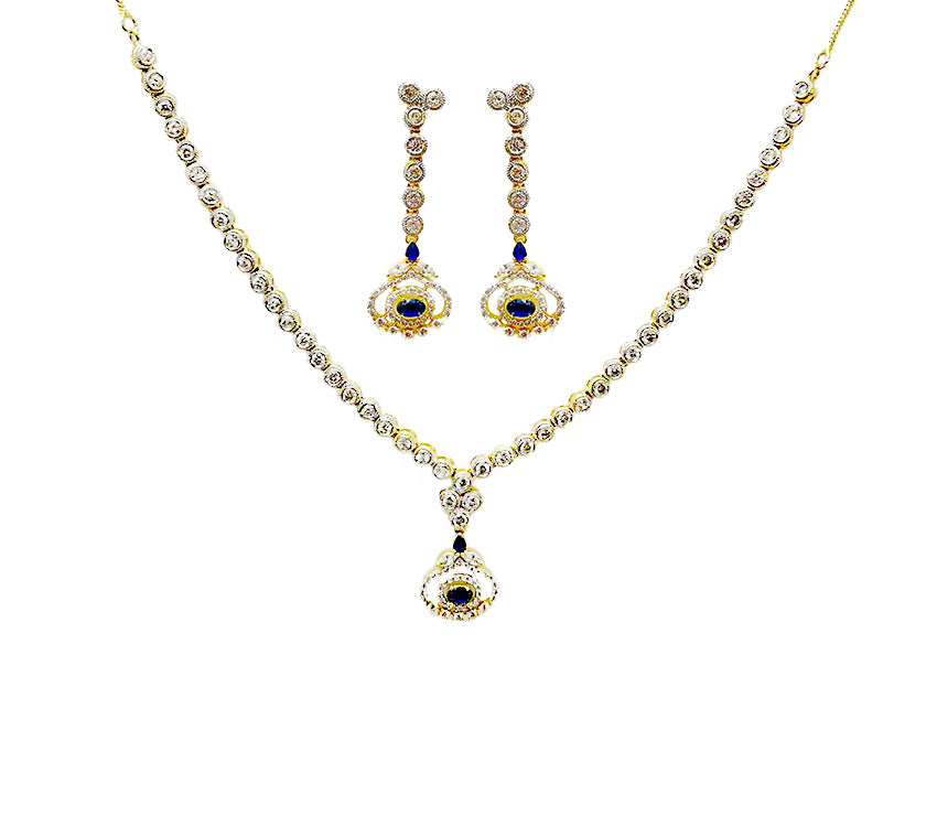 Gold Plated Necklace With Small Blue White Stones