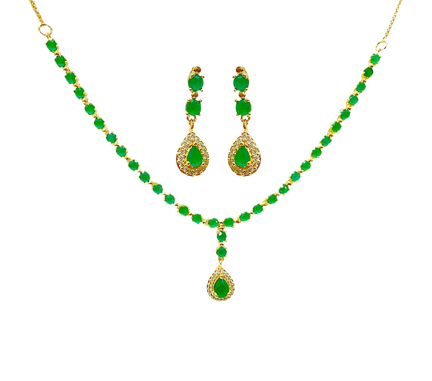 Gold Plated Necklace With Small Green Stones