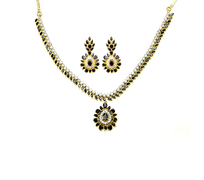 Gold Plated Necklace With White & Black Stones
