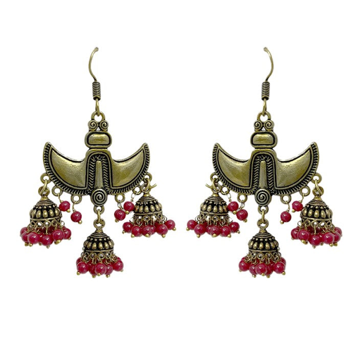 Oxidised gold jhumkas with beads