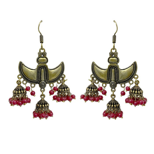 Oxidised gold jhumkas with beads