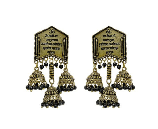 Oxidised big jhumkas with beads