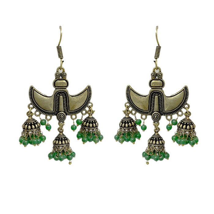 Oxidised gold jhumkas with beads