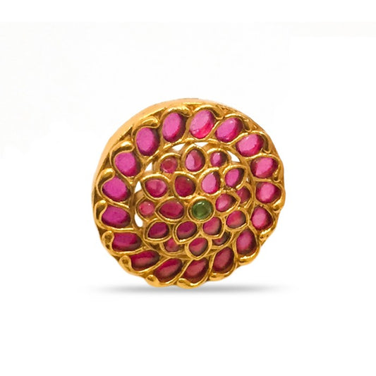 Gold Plated Round Stud With Red Stones