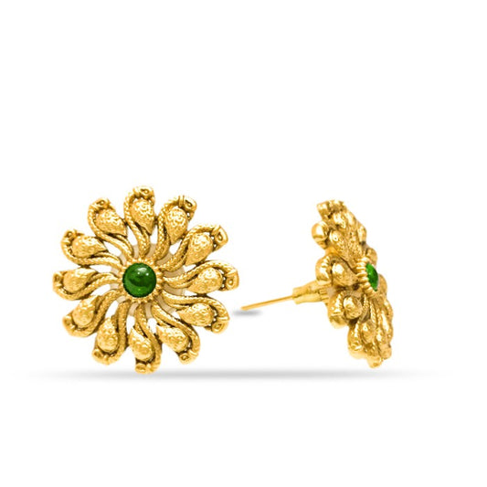 Gold Plated Studs With Stone And Flower Design
