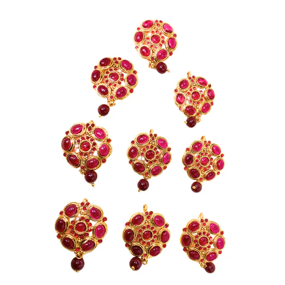 Set of Nine Hair Jewellery Red Kemp Stones