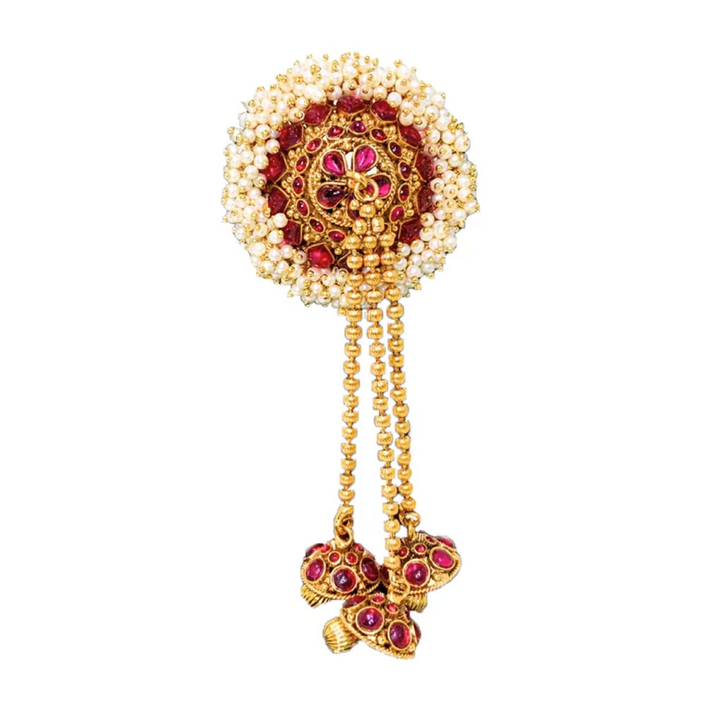 Aandal Kondai Model Hair Jewellery with Red Stones