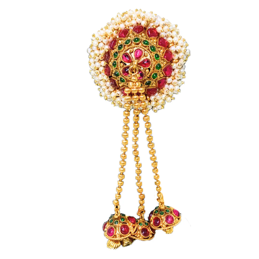 Aandal Kondai Model Hair Jewellery with Red and Green Stones