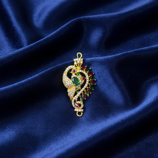 Peacock Design Pink With Green Stone Mogappu