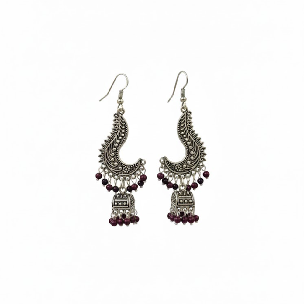 Swirls Pattern Hanging Box Jhumka with Beads