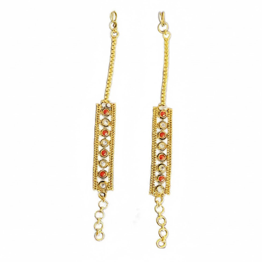 Red and White Stone Ear Chains