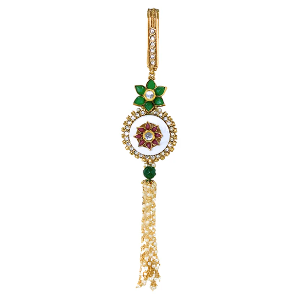White Round Flower Pattern with Hanging Pearls Saree Hanger