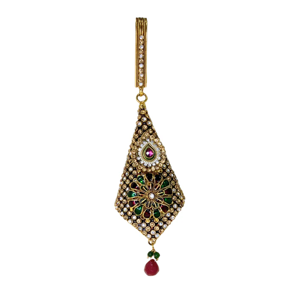 Studded White Green and Red Stone Saree Hanger