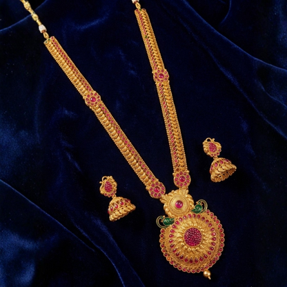 Grand Haaram With Red and Green Small Peacock Design