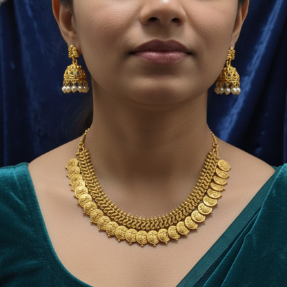 Grand Kaasu Maalai Necklace with a Cute Jhumki