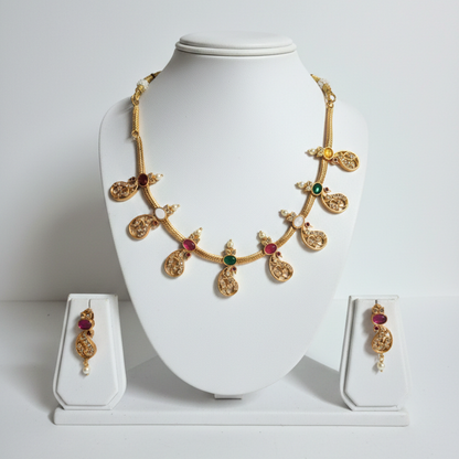 Manga Peacock Design Necklace with Multi Color Stones