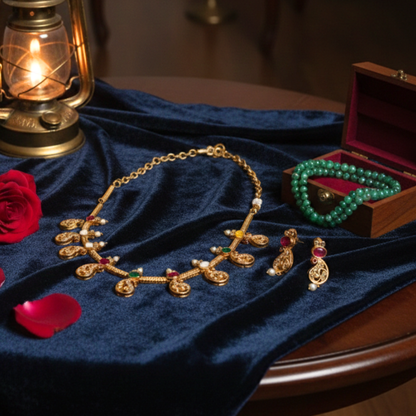 Manga Peacock Design Necklace with Multi Color Stones