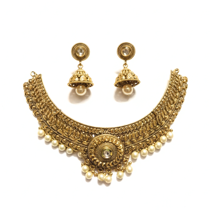 Gold Plated Choker Necklace With White Pearls