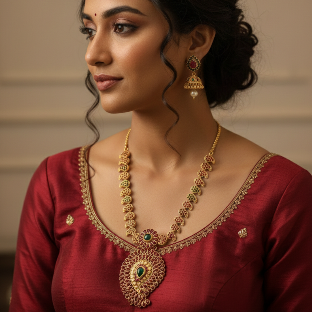 Long Length Manga Haram with Red and Green Stones