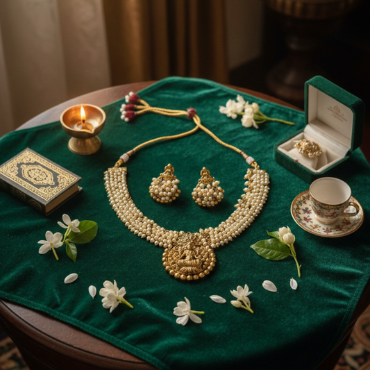 Pearl Close Neck Choker With Lakshmi Dollar