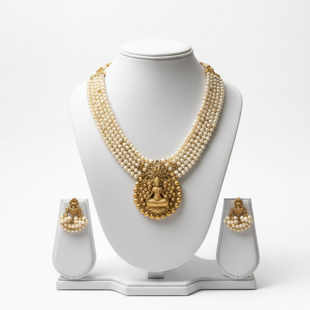Pearl Close Neck Choker With Lakshmi Dollar