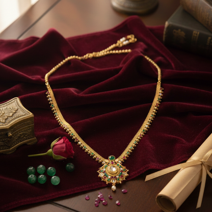 Simple White, Red and Green Stone Necklace