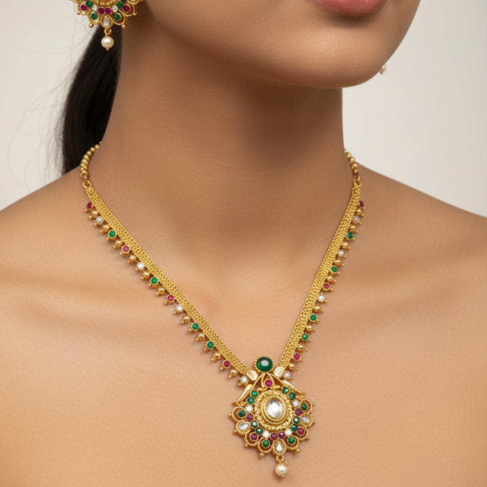 Simple White, Red and Green Stone Necklace