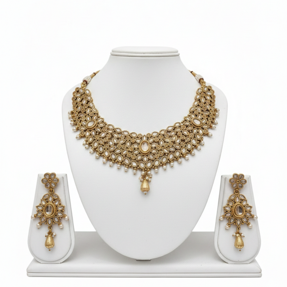 Choker Necklace With Peach Stones & White Pearls