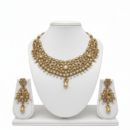 Choker Necklace With Peach Stones & White Pearls