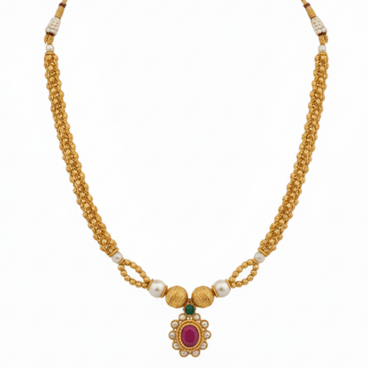 Slim Single thread Choker with Small Red Stone Pendant