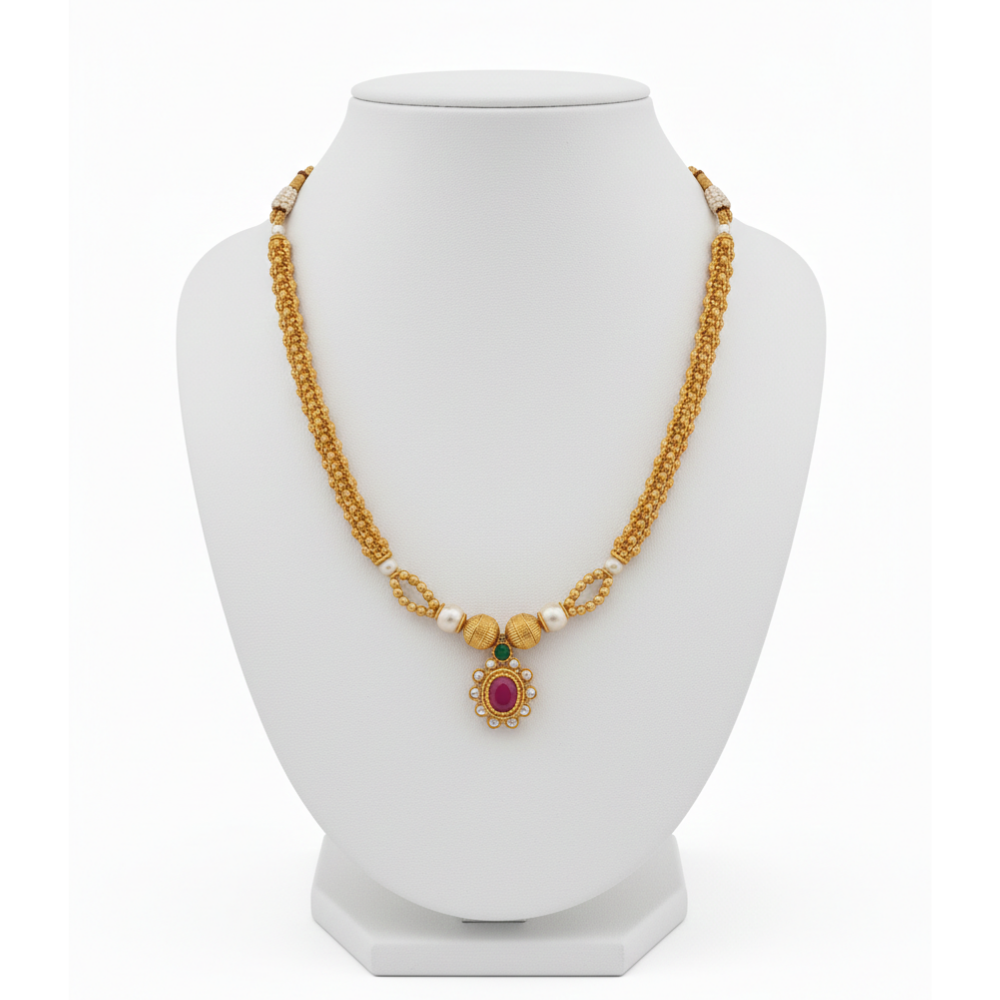 Slim Single thread Choker with Small Red Stone Pendant