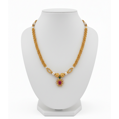 Slim Single thread Choker with Small Red Stone Pendant