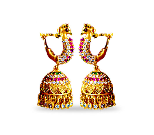 Jhumkas with Ruby Stone and peacock Model